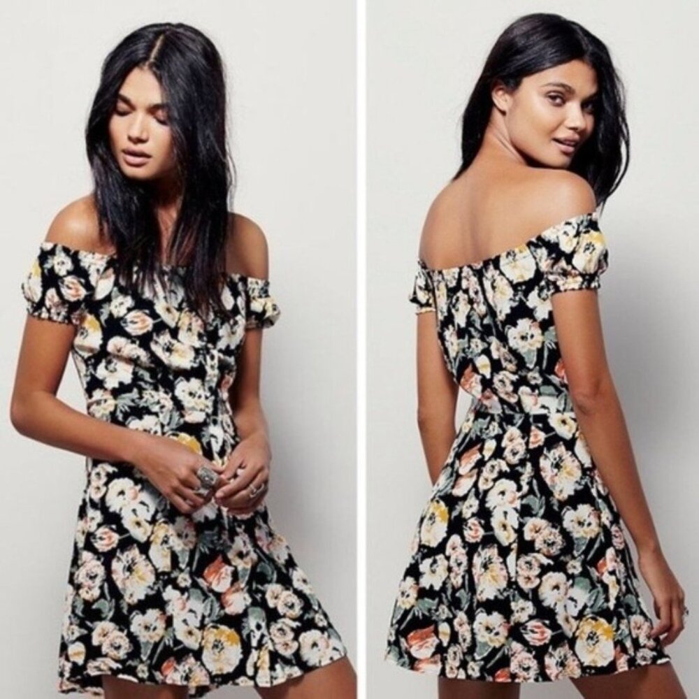 Free‎ People Womens 6 Italian Breeze Floral Print Off The Shoulder Mini Dress